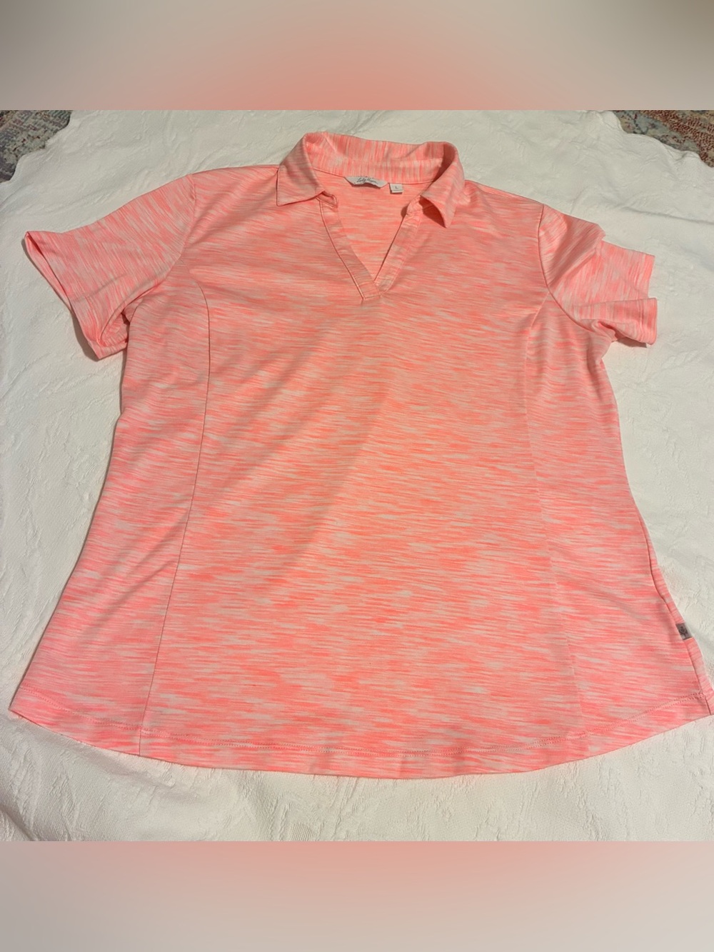 Lady Hagen Coral-Pink collared athletic top. Size Large - Picture 4 of 11